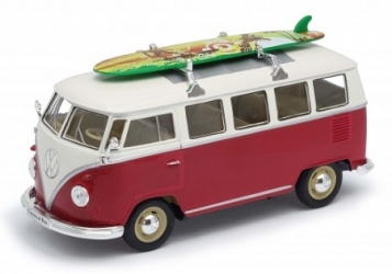 22095SBR  VW T1 Bus 1962 red/white with surfboard 1:24